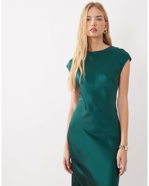 ASOS Satin Column Maxi Dress With Cap Sleeves - Green