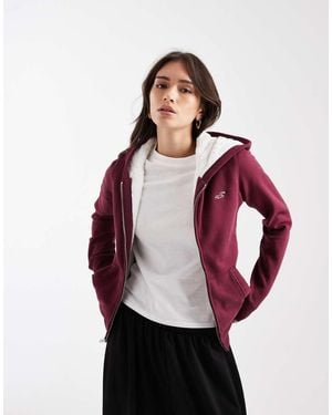 Hollister Full Zip Faux Fur Lining Hoodie - Red