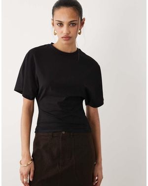 Cotton On Camiseta Negra De Manga Corta Con Escote Bardot - Negro