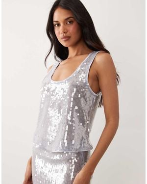 ASOS Glass Sequin Scoop Neck Cropped Cami - White