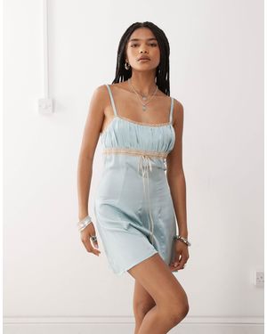 Reclaimed (vintage) Festival Satin Playsuit - Blue