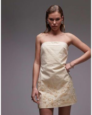 TOPSHOP Raffia Embroidered Structured Bandeau Dress - Yellow