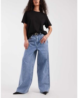 Object Luca Mid Rise Wide Leg Loose Jeans - Blue