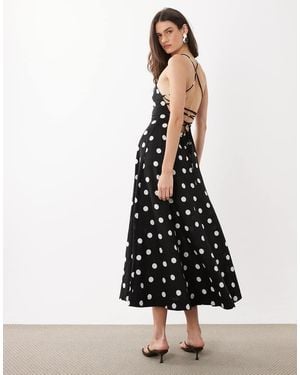 Mango Linen Mix Square Neck Backless Maxi Dress - White