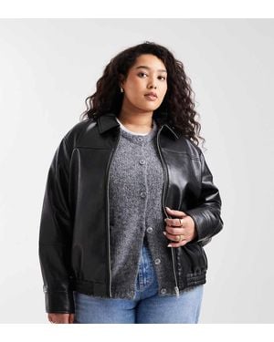 Vero Moda Zip Front Leather-look Harrington Jacket - Black