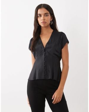 Abercrombie & Fitch V Neck Short Sleeve Blouse - Black