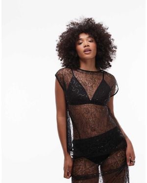 ASOS Co-ord Sequin Mesh Sheer Longline Tank Top - Black