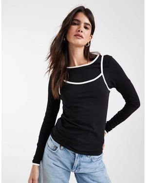 Noisy May Double Layer Long Sleeve Top With Contrast - Blue