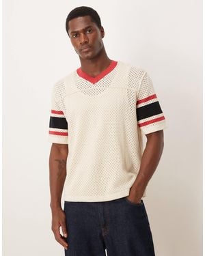 Abercrombie & Fitch Knitted Short Sleeve T-shirt With Retro Stripe - Natural