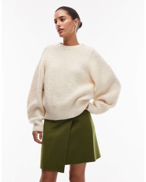 ARKET Wool Rich Mini Skirt With Front Button Wrap Detail - Natural