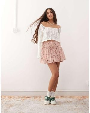 Miss Selfridge Shirred Waist Chiffon Mini Skirt - Natural