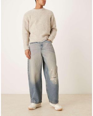 ASOS Vaqueros Azules De Corte Barrel Con Lavado Claro Tintado Y Diseño Rasgado De - Neutro