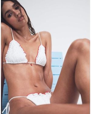 ASOS Brynn Broderie Frilly Triangle Bikini Top With Chilli Charm - Brown