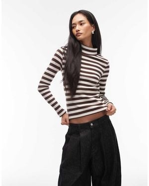 ASOS Pointelle Long Sleeve Funnel Neck Top - Black