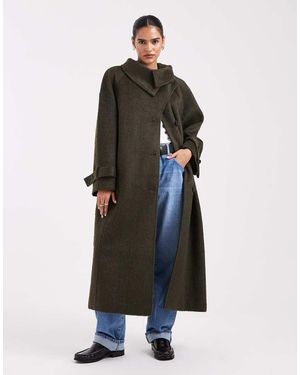 ASOS Abrigo Largo Con Cuello Alzado De Mezcla De Lana De -Negro - Blanco