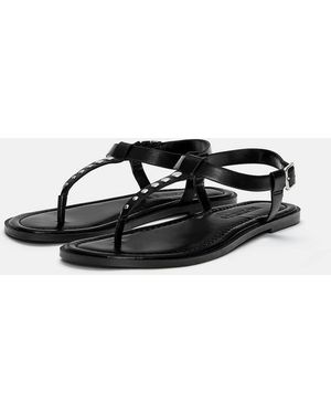Pull&Bear Embellished Flat Sandals - Black