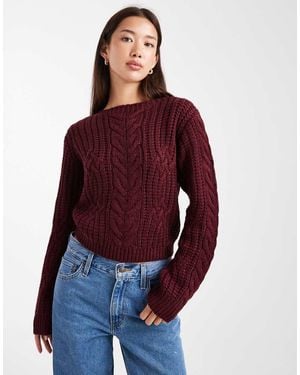 Brave Soul Gebreide Trui Met Ronde Hals En Kabels - Rood