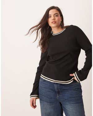 Pretty Lavish Curve Contrast Knit Long Sleeve Top - Black