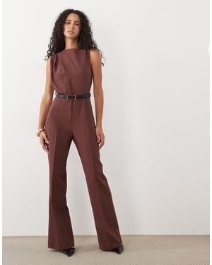 Mango Mouwloze Jumpsuit Met Riem - Bruin
