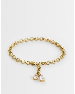 ASOS Waterproof Stainless Steel Round Link Bracelet With Double Crystal Stone Pendant - Metallic
