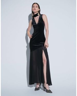 TFNC London Robe longue en velours avec ouverture goutte d'eau e - Bleu