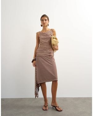 TOPSHOP Stripe Asymmetric Skirt - Brown