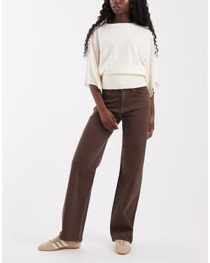 Noisy May Yolanda Jeans Dritti A Vita Media Color Cioccolato - Bianco
