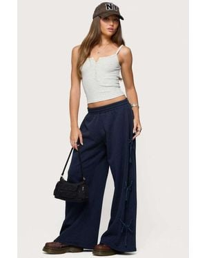 Edikted Claudette Baggy Ribbon Joggers - Blue