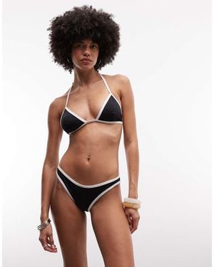Monki Contrast Trim High Leg Bikini Co-ord - Black