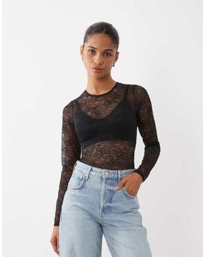 New Look Lace Long Sleeve Body - Blue