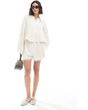 Miss Selfridge Satin And Lace Shorts - White