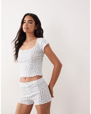 Brave Soul Short Sleeve Pointelle Shorts Pyjama Set - White