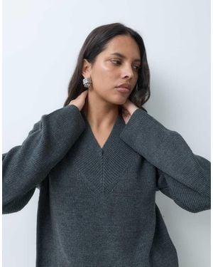 Threadbare Jersey Con Cuello De Pico Y Manga Con Puño Ancho En Gris Carbón - Azul