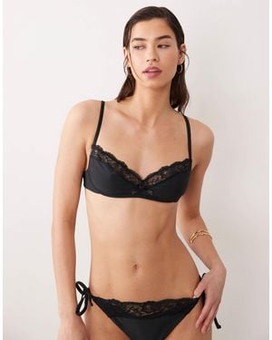 Miss Selfridge Lace Trim Micro Bralette Bikini Top - Black