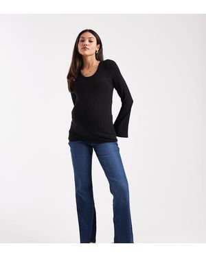 Mama.licious Vaqueros De Campana Con Lavado Azul Oscuro Medio Con Banda Suave Por Encima Del Vientre De Mamalicious Maternity