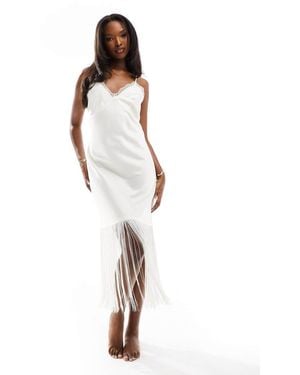 Chelsea Peers Bridal Satin Slip With Fringe Hem - White