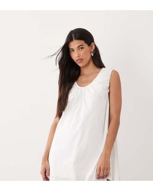 Fashionkilla Exclusive Poplin Scoop Ruched Neck Detail Trapeze Mini Dress - White