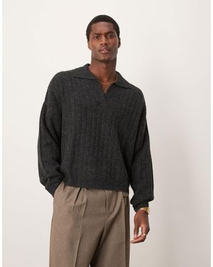 ASOS Knitted Oversized Rib Notch Sweater - Black