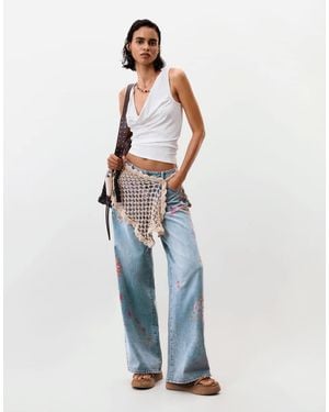 Desigual Printed Denim Trousers - Blue