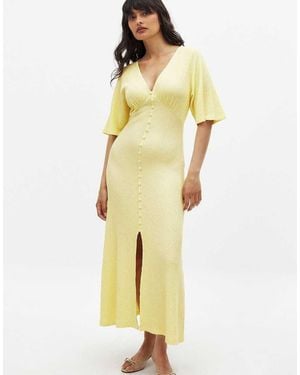 NA-KD Button Detail Midi Dress - Yellow