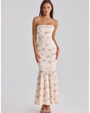 House Of Cb Alessina Ivory Vintage Rose Print Cotton + Lace Maxi Dress - Natural