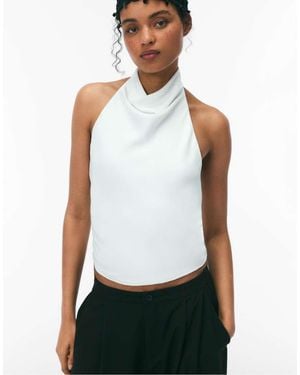 Stradivarius Satin Effect Halter Top - White
