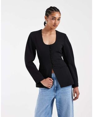 ASOS Deep Scoop Neckline Cinch Blazer - Black