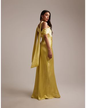 Six Stories Bridesmaids Satin Drape One Shoulder Maxi Dress - Yellow