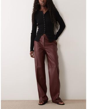 GOOD AMERICAN Faux Leather Low Rise Straight Leg Pants - Brown