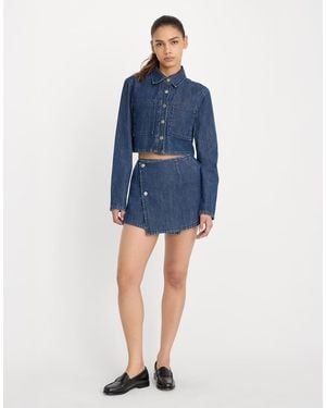 GOOD AMERICAN Denim Fold-over Button Skort - Blue