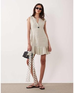 ARMANI EXCHANGE Mini Linen Shoulder Tie Dress - Natural