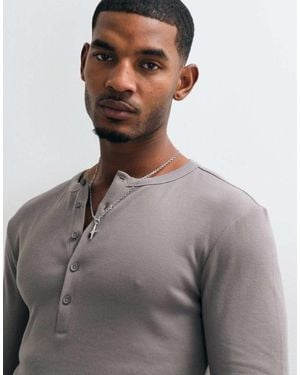 ASOS Muscle Fit Long Sleeve Henley T-shirt - Grey