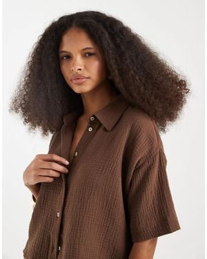 Vero Moda Cheesecloth Textured Boxy Shirt Co-ord - Brown