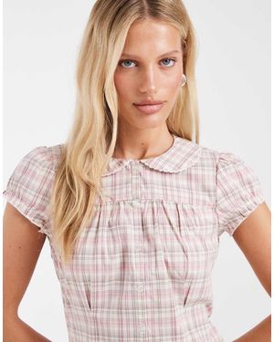 Hollister Camisa Babydoll De Manga Corta A Cuadros Claro - Neutro